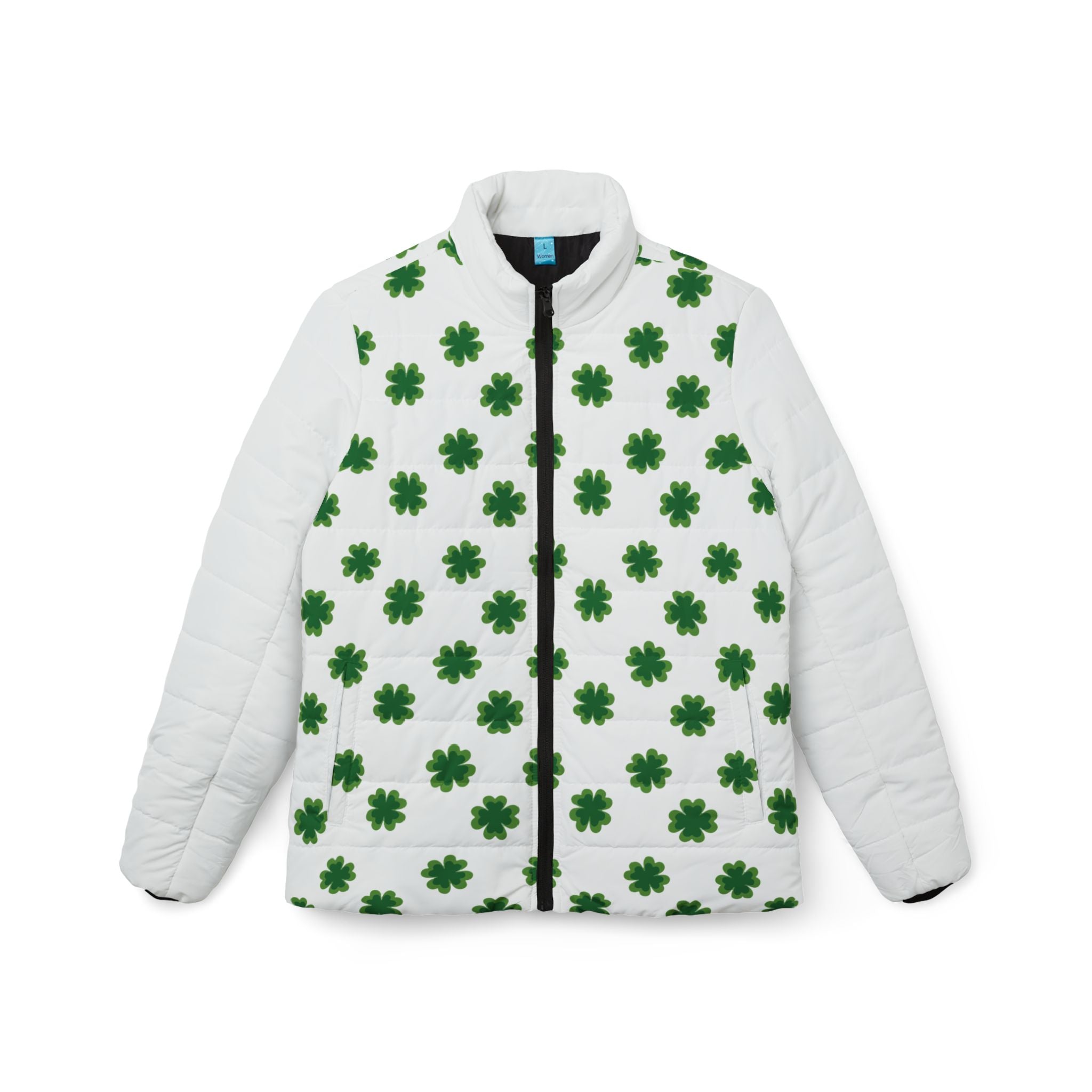 Women’s Puffer Jacket — Green Shamrock All-Over Print (St. Patrick’s Day)
