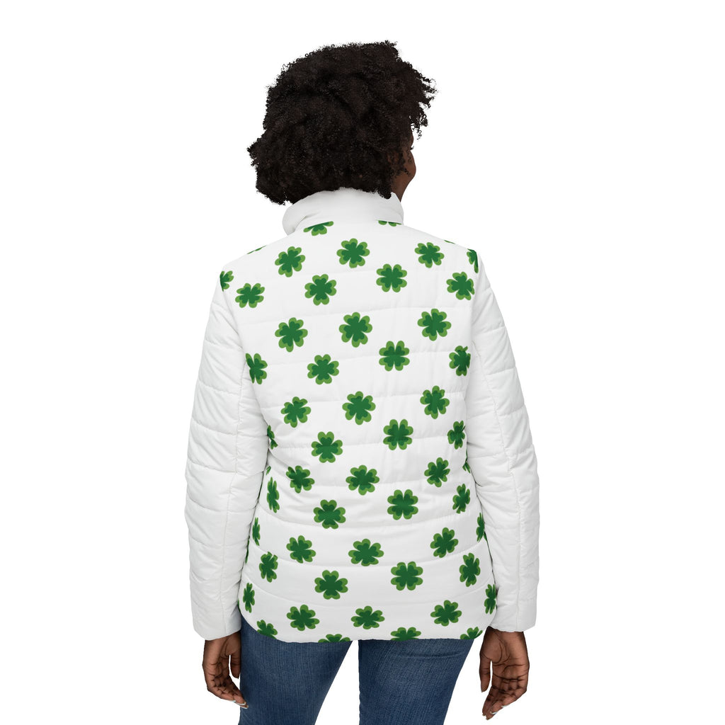 Women’s Puffer Jacket — Green Shamrock All-Over Print (St. Patrick’s Day)